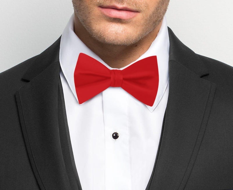 TINYHI Men's Pre-Tied Satin Formal Tuxedo Bowtie Adjustable Length Satin Bow Tie Red One Size - Image 2